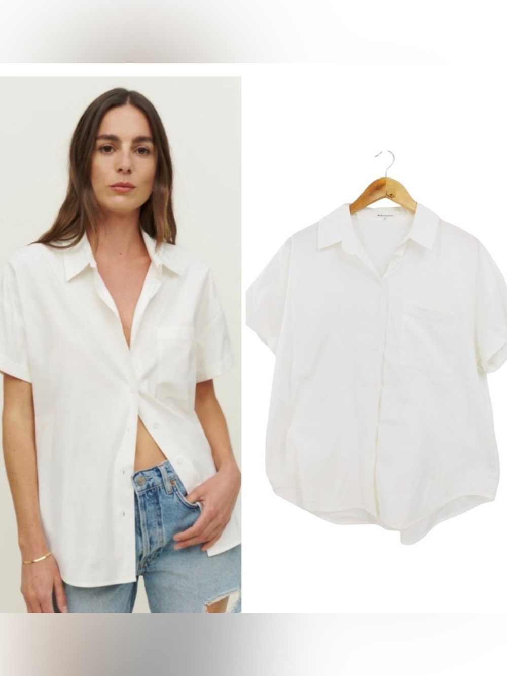 Caleb White Short-Sleeve Button-Up Top